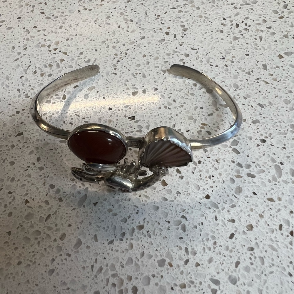 Sterling Silver Artisan Lobster & Shell Cuff Bracelet - Picture 2 of 3